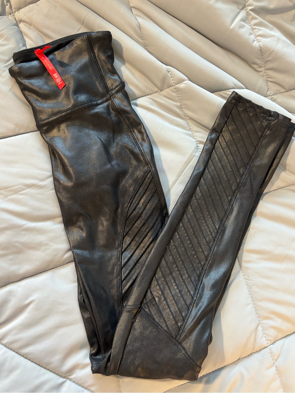 SPANX Black Faux Leather Moto Shaping Leggings Extra Small Xs